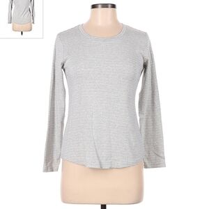 Eddie Bauer White Gray Striped Long Sleeve Shirt Women's Medium M Layer EUC